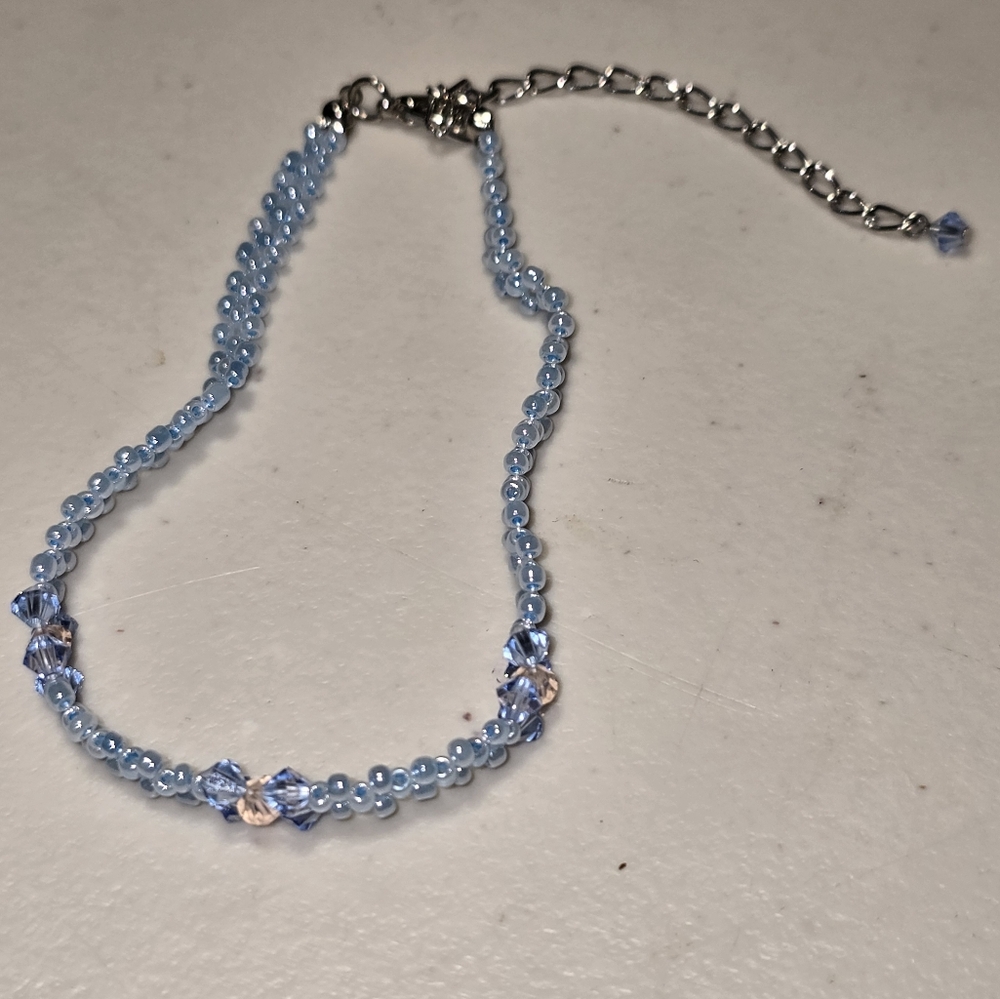 Handmade Blue Pink Seed Bead Anklet
